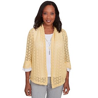 Women's Alfred Dunner Two-in-One Pointelle Knit Top with Necklace