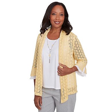 Women's Alfred Dunner Two-in-One Pointelle Knit Top with Necklace