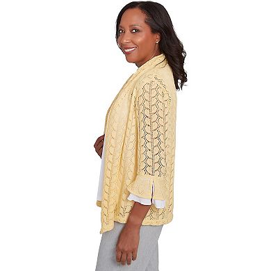 Women's Alfred Dunner Two-in-One Pointelle Knit Top with Necklace