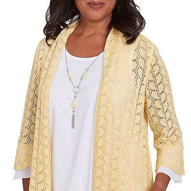 Women's Alfred Dunner Two-in-One Pointelle Knit Top with Necklace