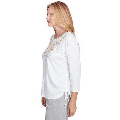 Women's Alfred Dunner Linear Knit Floral Embroidered Crewneck Top
