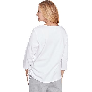 Women's Alfred Dunner Linear Knit Floral Embroidered Crewneck Top