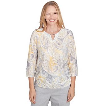 Women's Alfred Dunner Textured Paisley Beaded Neck Top