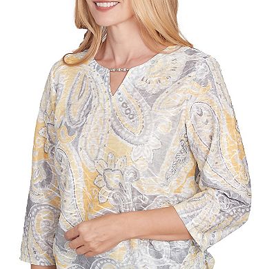 Women's Alfred Dunner Textured Paisley Beaded Neck Top