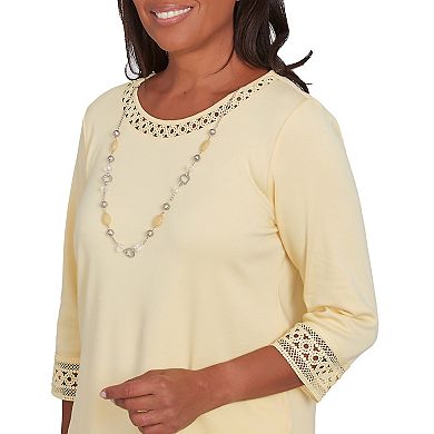 Women's Alfred Dunner Solid Lace Trim Top with Necklace