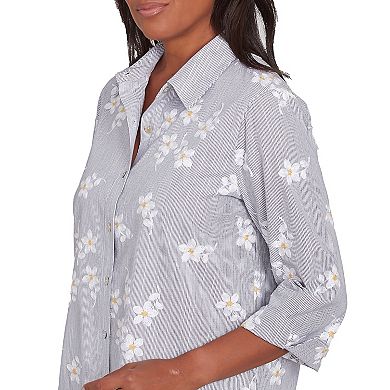 Women's Alfred Dunner Flower Embroidered Button-Down Striped Top
