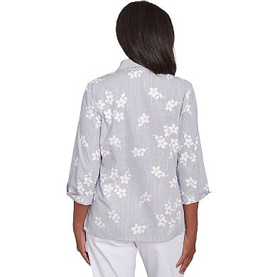 Women's Alfred Dunner Flower Embroidered Button-Down Striped Top