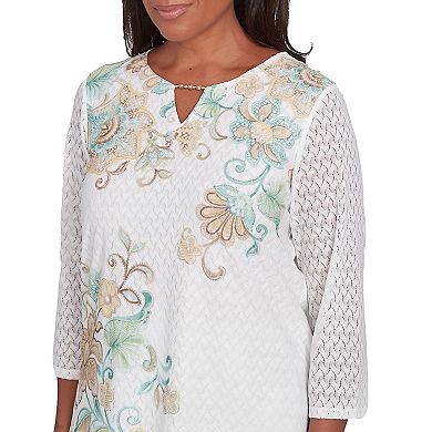 Women's Alfred Dunner Textured Knit Scroll Splitneck Top