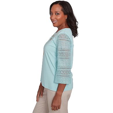Women's Alfred Dunner Solid Lace Sleeve Knit Top with Necklace