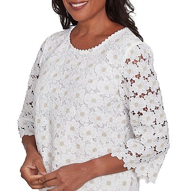 Women's Alfred Dunner Daisy Woven Lace Crewneck Top