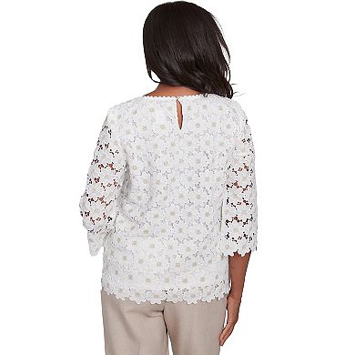 Women's Alfred Dunner Daisy Woven Lace Crewneck Top