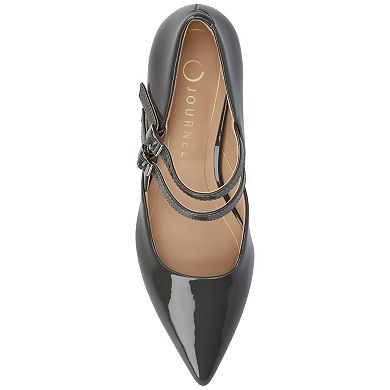 Journee Carnation Medium and Wide Width Women's Kitten Heel Mary Jane Pointed Toe Buckle Detail Comfort Pumps