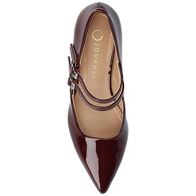 Journee Carnation Medium and Wide Width Women's Kitten Heel Mary Jane Pointed Toe Buckle Detail Comfort Pumps