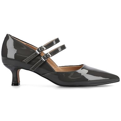 Journee Carnation Medium and Wide Width Women's Kitten Heel Mary Jane Pointed Toe Buckle Detail Comfort Pumps
