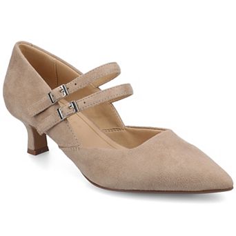 Journee Carnation Medium and Wide Width Women's Kitten Heel Mary Jane Pointed Toe Buckle Detail Comfort Pumps