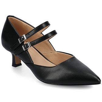Journee Carnation Medium and Wide Width Women's Kitten Heel Mary Jane Pointed Toe Buckle Detail Comfort Pumps