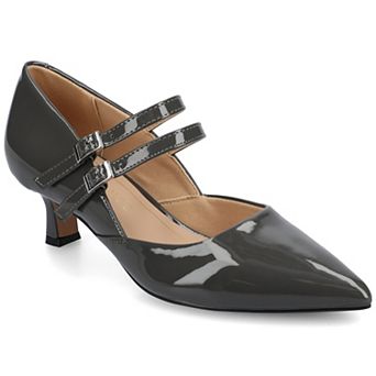 Journee Carnation Medium and Wide Width Women's Kitten Heel Mary Jane Pointed Toe Buckle Detail Comfort Pumps