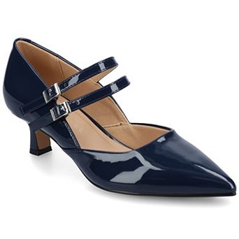 Journee Carnation Medium and Wide Width Women's Kitten Heel Mary Jane Pointed Toe Buckle Detail Comfort Pumps