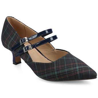 Journee Carnation Medium and Wide Width Women's Kitten Heel Mary Jane Pointed Toe Buckle Detail Comfort Pumps