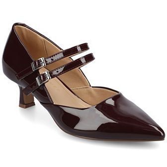 Journee Carnation Medium and Wide Width Women's Kitten Heel Mary Jane Pointed Toe Buckle Detail Comfort Pumps