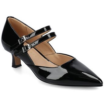 Journee Carnation Medium and Wide Width Women's Kitten Heel Mary Jane Pointed Toe Buckle Detail Comfort Pumps