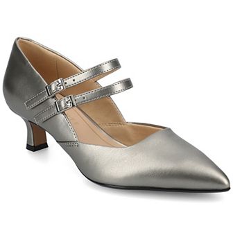Journee Carnation Medium and Wide Width Women's Kitten Heel Mary Jane Pointed Toe Buckle Detail Comfort Pumps