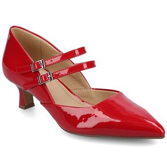 Journee Carnation Medium and Wide Width Women's Kitten Heel Mary Jane Pointed Toe Buckle Detail Comfort Pumps