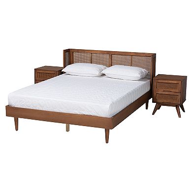 Baxton Studio Rina Bed & Nightstands 3-Piece Bedroom Set