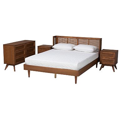 Baxton Studio Rina Bed, Dresser, & Nightstands 4-Piece Bedroom Set
