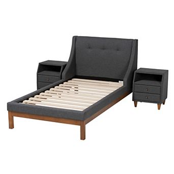 Baxton Studio Louvain Bed & Nightstands 3 pc Bedroom Set