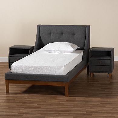 Baxton Studio Louvain Bed & Nightstands 3-Piece Bedroom Set