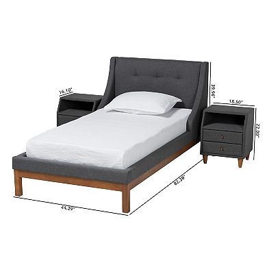 Baxton Studio Louvain Bed & Nightstands 3-Piece Bedroom Set