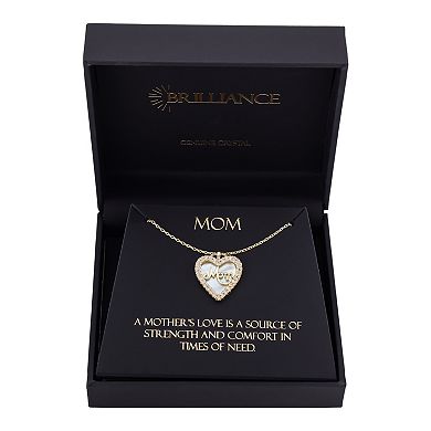 Brilliance 14k Gold Flash Plated "Mom" Mother of Pearl Inlay and Cubic Zirconia Heart Pendant Necklace