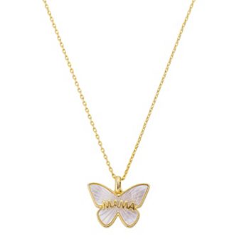 Brilliance 14k Gold Flash Plated "Mama" Mother of Pearl Butterfly Pendant Necklace