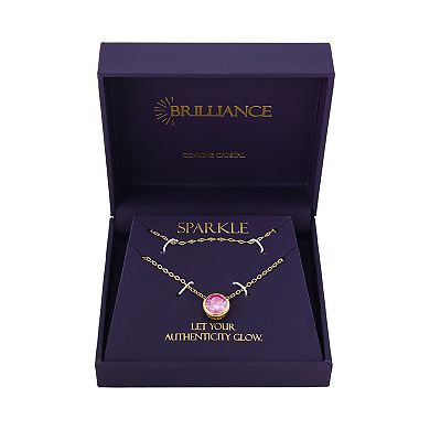 Brilliance 14k Gold Flash Plated Round Gem Bezel Necklace and Chain Set