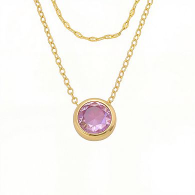 Brilliance 14k Gold Flash Plated Round Gem Bezel Necklace and Chain Set
