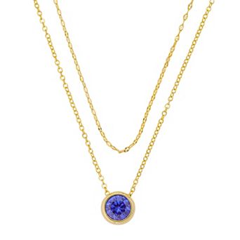Brilliance 14k Gold Flash Plated Round Gem Bezel Necklace and Chain Set