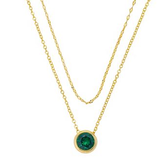 Brilliance 14k Gold Flash Plated Round Gem Bezel Necklace and Chain Set