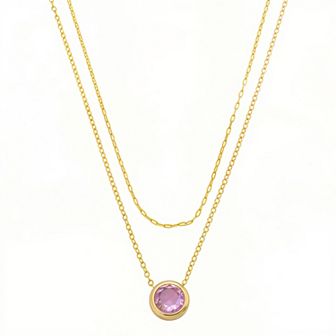 Brilliance 14k Gold Flash Plated Round Gem Bezel Necklace and Chain Set