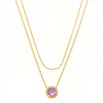 Brilliance 14k Gold Flash Plated Round Gem Bezel Necklace and Chain Set