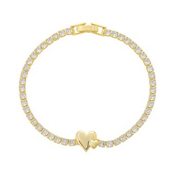 Brilliance 14k Gold Flash Plated Double Heart Cubic Zirconia Tennis Bracelet