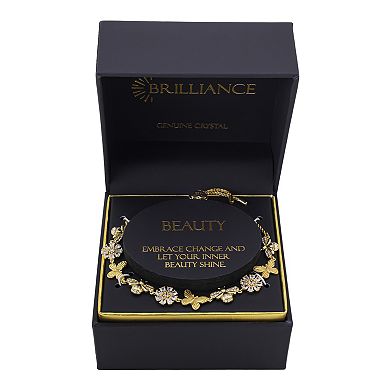 Brilliance 14k Gold Flash Plated Cubic Zirconia Bee, Cubic Zirconia Flower, and Butterfly Bolo Bracelet