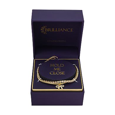 Brilliance 14k Gold Flash Plated Cubic Zirconia Bow Layered Herringbone Chain and Cubic Zirconia Tennis Bolo Bracelet