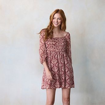 Petite LC Lauren Conrad Pleated Bodice Blouson Sleeve Mini Dress