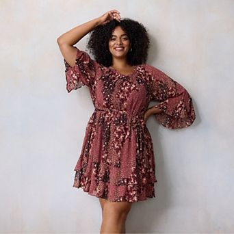 Plus Size LC Lauren Conrad Godet Sleeve Ruffle Mini Dress