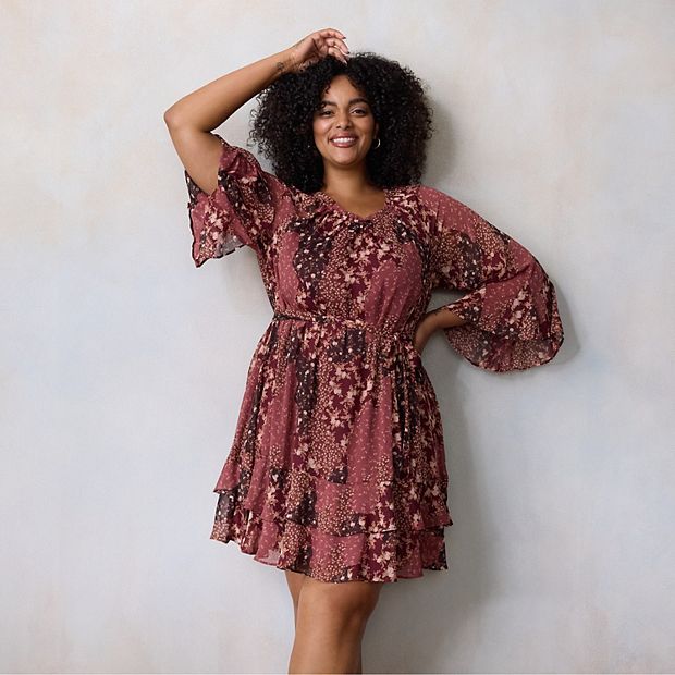 Plus Size LC Lauren Conrad Godet Sleeve Ruffle Mini Dress