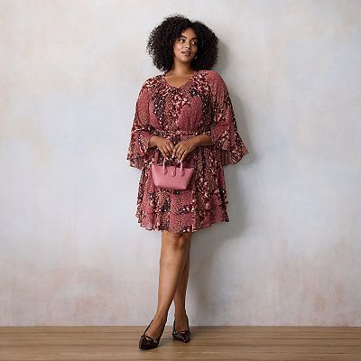 knee length dresses for ladies Plus Size Floral V-neckline Tiered Ruffle Mini Dress