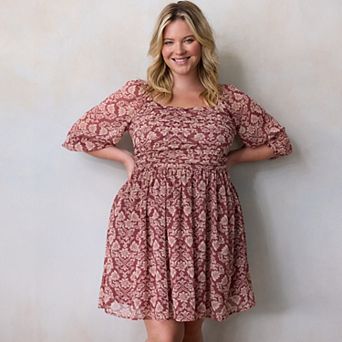 Plus Size LC Lauren Conrad Pleated Bodice Blouson Sleeve Mini Dress