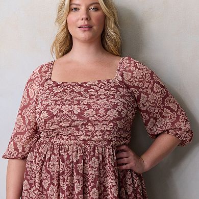 Plus Size LC Lauren Conrad Pleated Bodice Blouson Sleeve Mini Dress