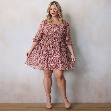 Plus Size LC Lauren Conrad Pleated Bodice Blouson Sleeve Mini Dress
